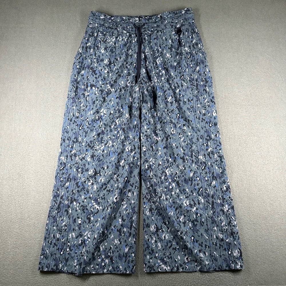 Athleta Wide Leg Pants Avenue Printed Crop Womens 4P Navy Blue Style 980443